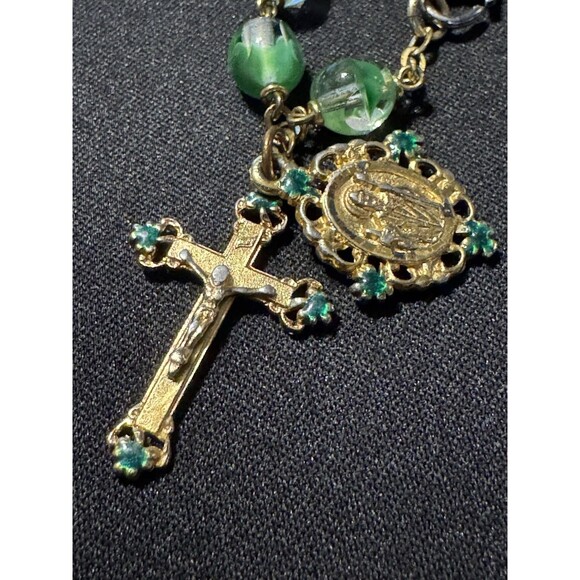 Unbranded Jewelry - Glass Bead 2 Charms Cross & Mother Mary Gold Tone Lobster Clasp Bracelet